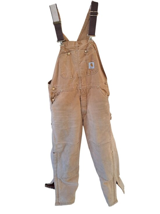 Vintage Carhartt Mens Canvas Quilt-Lined Bib Overalls Beige 36x30 Gorpcore - Picture 1 of 9